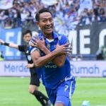 Selebrasi gelandang Persib Beckham Putra Nugraha usai membobol gawang Persija (Foto RMOLJabar Gilang Mustopa))