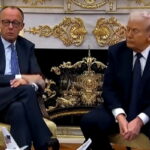 Kanselir Jerman Friedrich Merz dan Presiden AS Donald Trump (Tangkapan layar dari siaran YouTube Reuters)