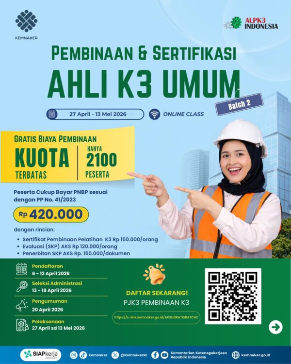 Siap siap! Kemnaker Buka Lagi Pembinaan K Gratis untuk Peserta