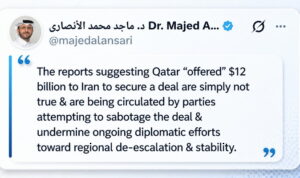 Unggahan Akun X Penasihat Perdana Menteri sekaligus Juru Bicara resmi Kementerian Luar Negeri Qatar Majed Al Ansari pada Selasa Mei