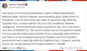 Unggahan Presiden AS soal hasil pemeriksaan kesehatannya (Akun Truth Social @realDonaldTrump)