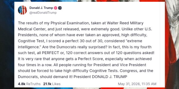 Unggahan Presiden AS soal hasil pemeriksaan kesehatannya (Akun Truth Social @realDonaldTrump)