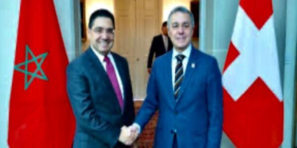 Wakil Presiden Konfederasi Swiss sekaligus Kepala Departemen Luar Negeri Federal Ignazio Cassis dengan Menteri Luar Negeri Kerja Sama Afrika dan Ekspatriat Maroko Nasser Bourita (Foto Istimewa)